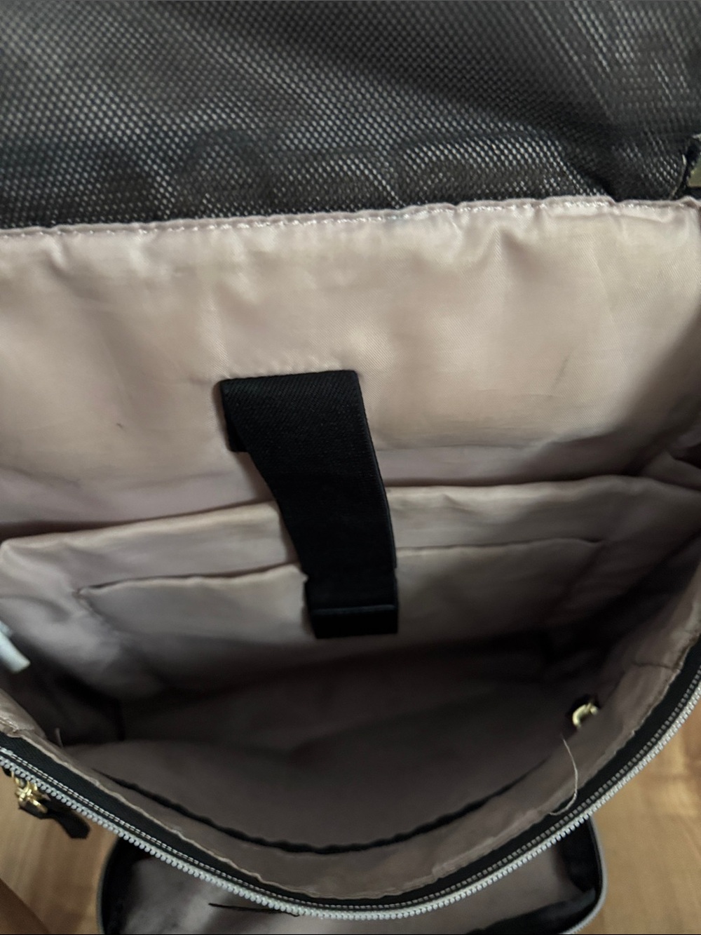 Black Samsonite Backpack, Gold Hardware, Used - Picture 3 of 5